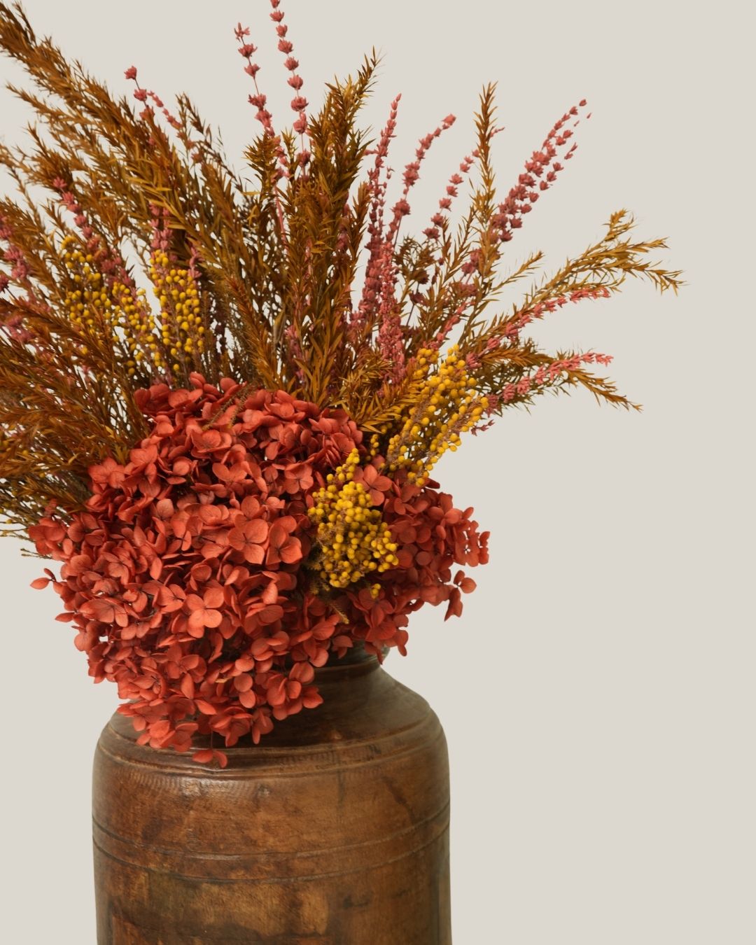 Porcelain Bunch Dried Flower Arrangement in Vintage Pot