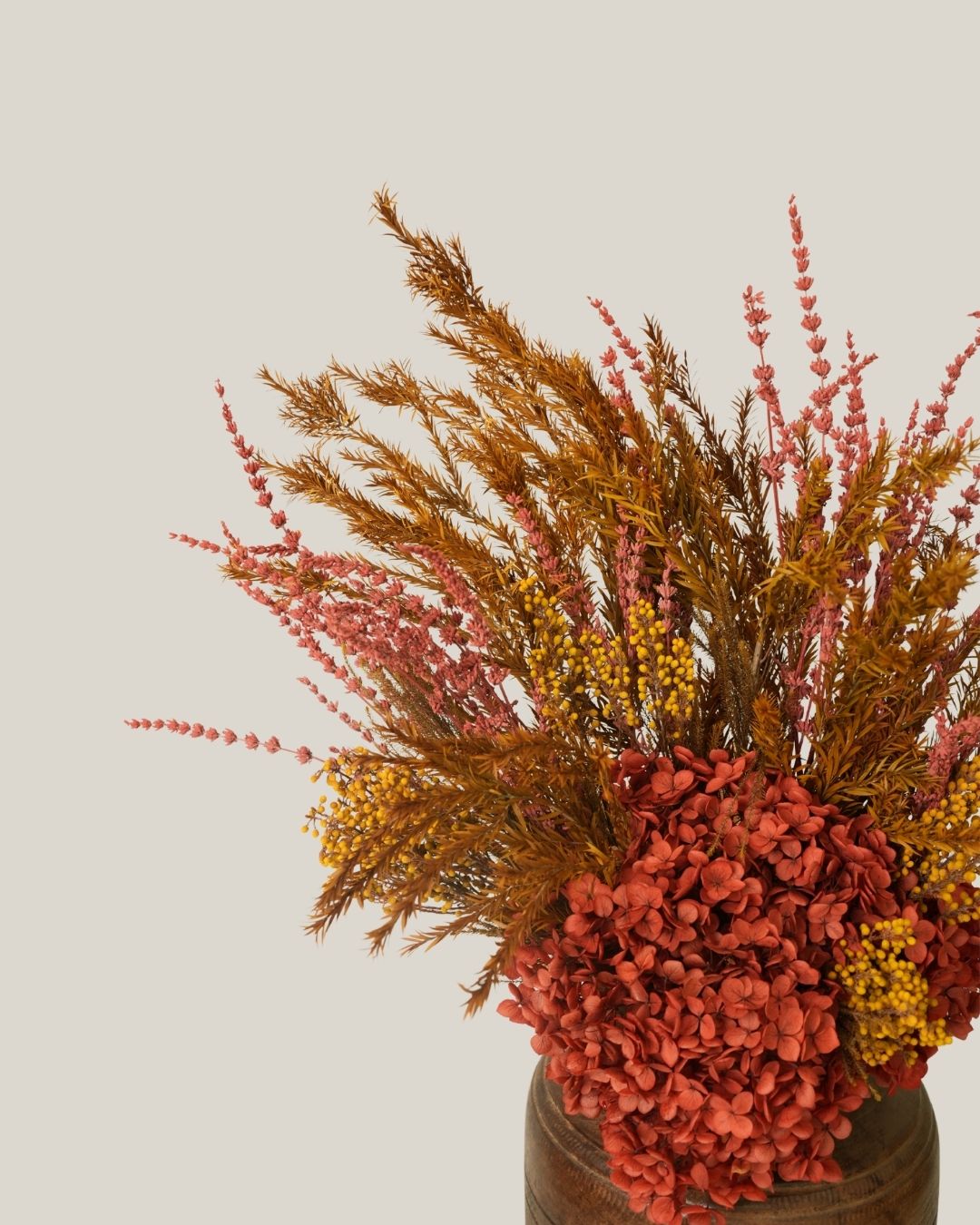 Porcelain Bunch Dried Flower Arrangement in Vintage Pot
