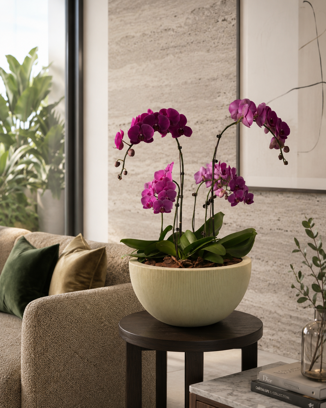 Phalaenopsis Orchids Purple in Egg Pot White
