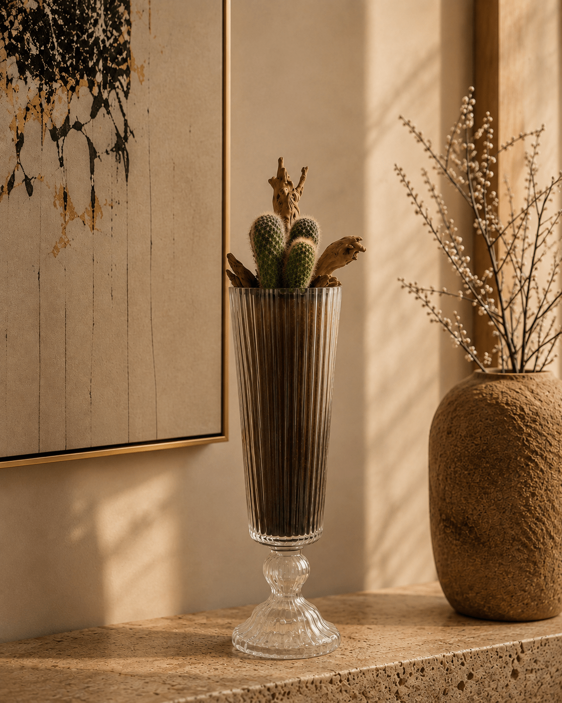 Cactus Arrangement in Glass Vase Tall - Folivana Store