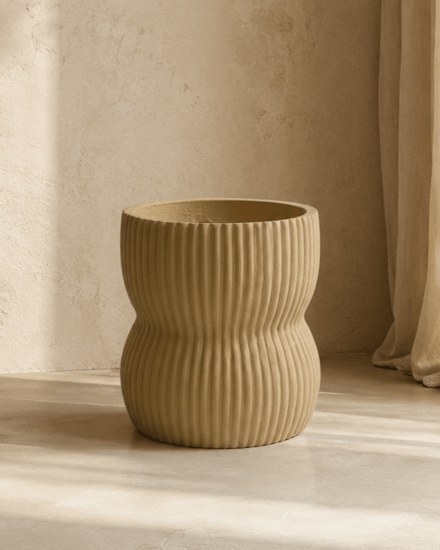 Grooved Fiberclay Pot Beige - Folivana Store