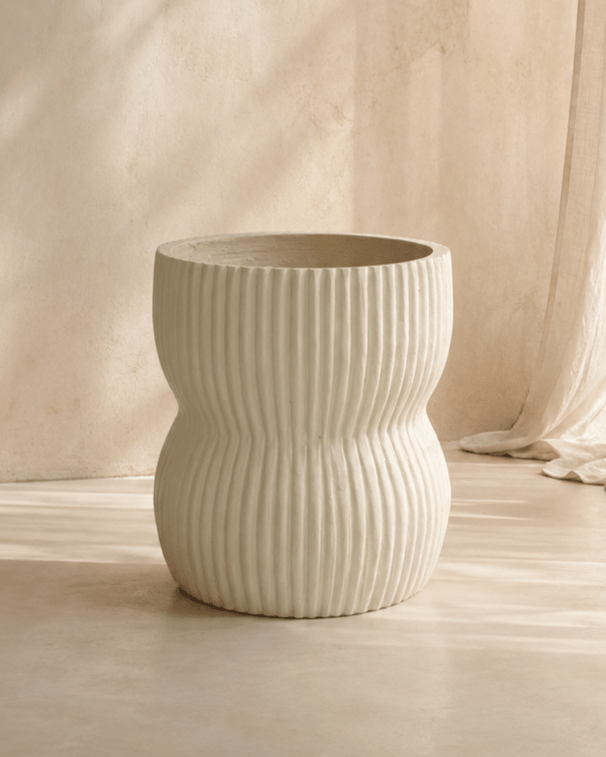 Grooved Fiberclay Pot White - Folivana Store