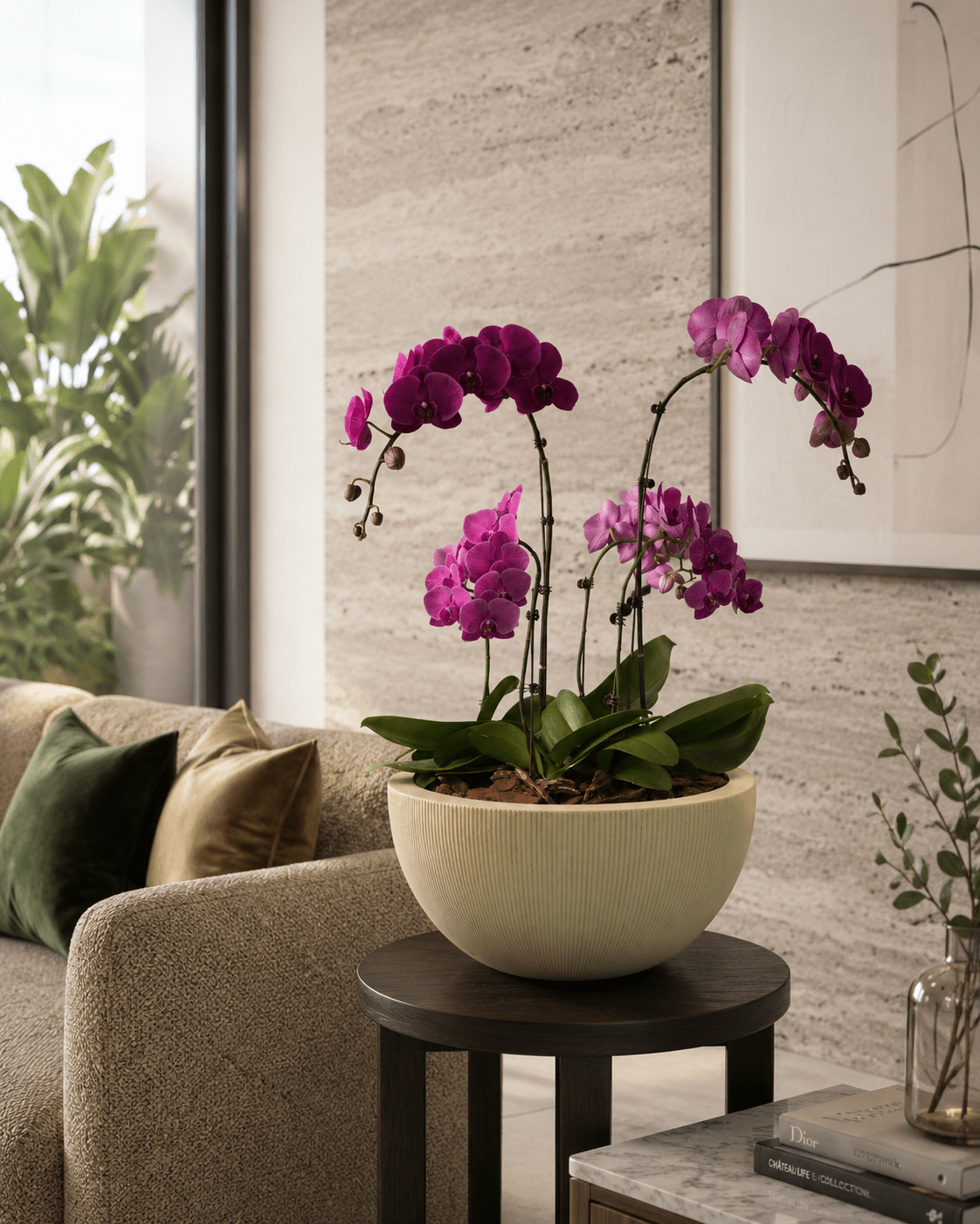 Phalaenopsis Orchids Purple in Egg Pot White - Folivana Store